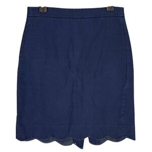 J.Crew Skirt Women 0 Blue Short Straight Pencil Scalloped Cotton Business Formal